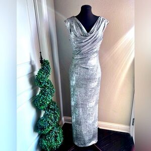 Silver Drape Floor-Length Formal Dress by Connected Apparel—Size 8